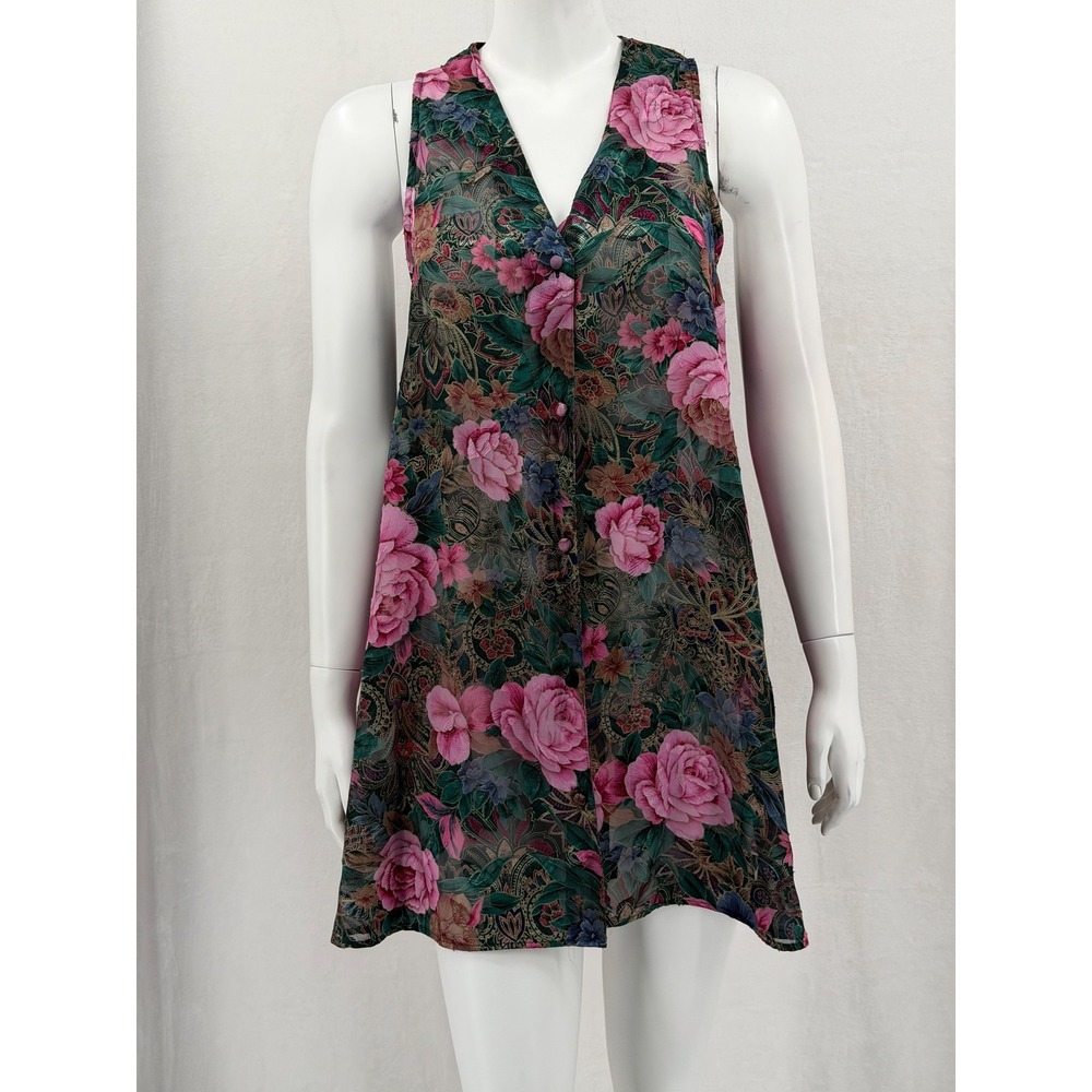 Vintage Victorias Secret Gold Label Dress Womens Medium Large Green Floral Boho